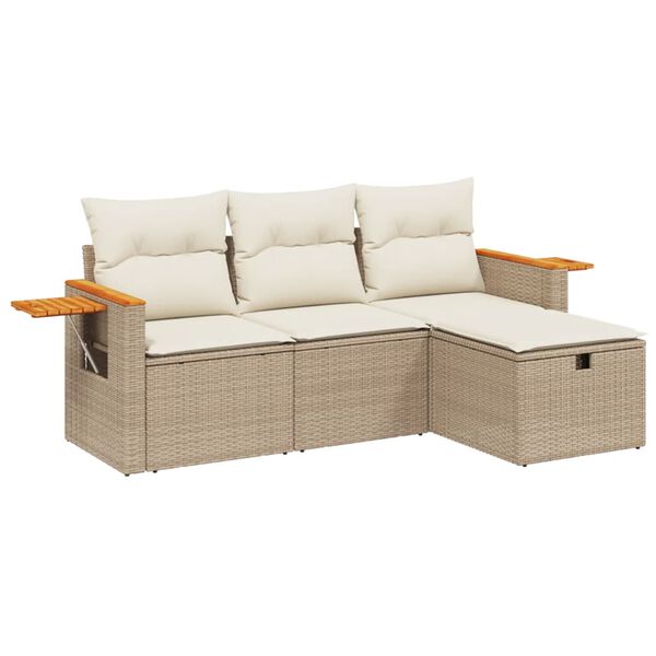 vidaXL Salon de jardin avec coussins 4 pcs beige r&eacute;sine tress&eacute;e