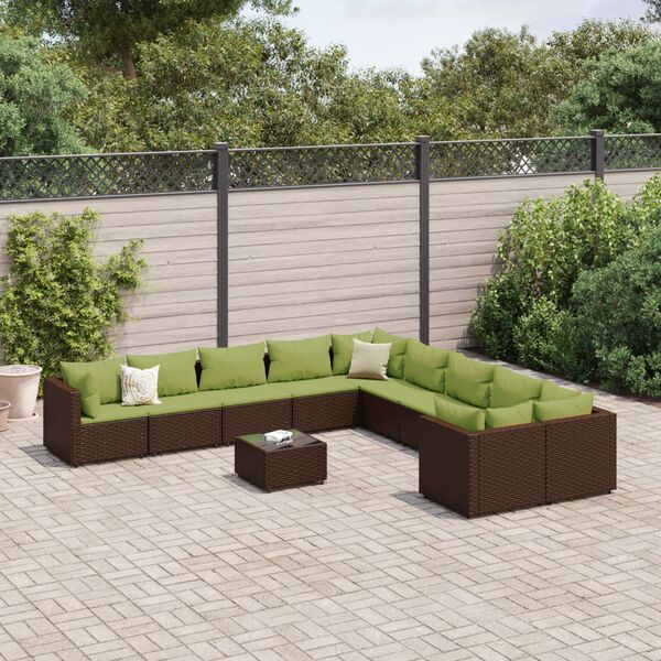 vidaXL Salon de jardin et coussins 11 pcs marron r&eacute;sine tress&eacute;e