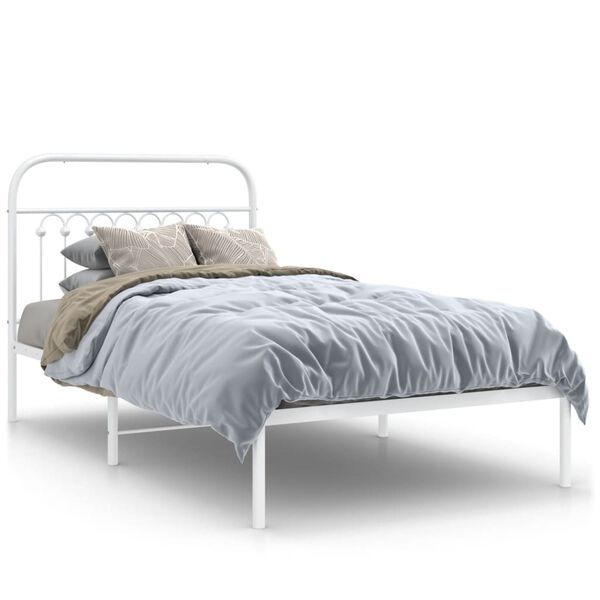 vidaXL Cadre de lit métal sans matelas et tête de lit blanc 100x190 cm