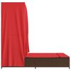 vidaXL Chaise longue double avec toit et rideaux marron résine tressée