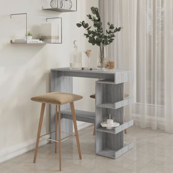 vidaXL Table de bar et étagère de rangement Sonoma gris 100x50x101,5cm