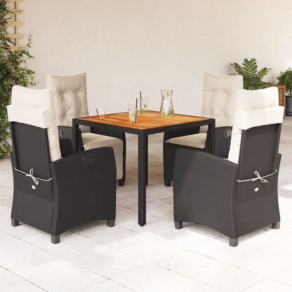 vidaXL Ensemble &agrave; manger de jardin coussins 5pcs Noir R&eacute;sine tress&eacute;e