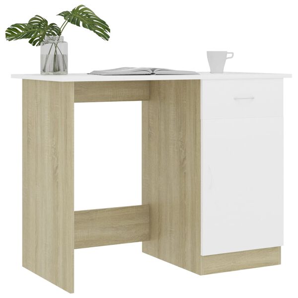 vidaXL Bureau Blanc et chêne sonoma 100 x 50 x 76 cm Aggloméré
