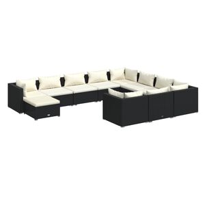 vidaXL Salon de jardin 11 pcs avec coussins R&eacute;sine tress&eacute;e Noir