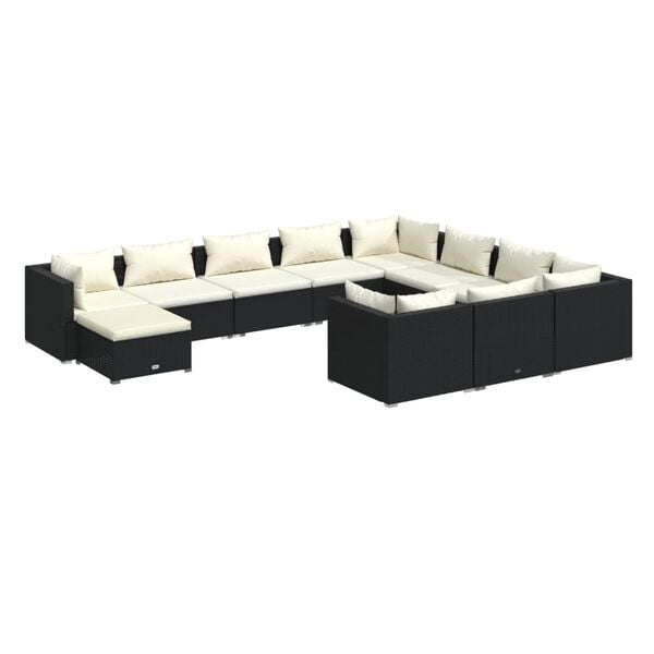vidaXL Salon de jardin 11 pcs avec coussins R&eacute;sine tress&eacute;e Noir