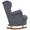 vidaXL Fauteuil &agrave; bascule &agrave; oreilles en velours gris fonc&eacute; bois massif