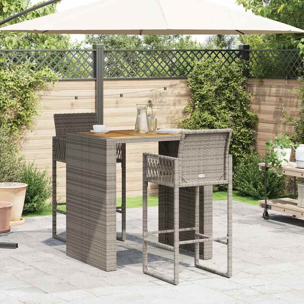 vidaXL Ensemble de bar de jardin 3 pcs sans coussins gris poly rotin