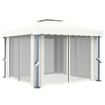 vidaXL Tonnelle avec rideau 3x3 m Blanc crème Aluminium