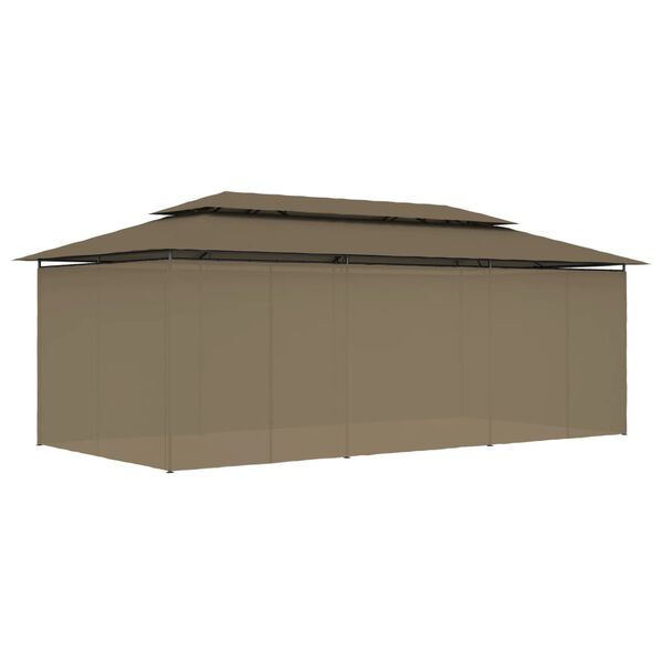 vidaXL Belv&eacute;d&egrave;re avec rideaux 600x298x270 cm Taupe 180 g/m&sup2;