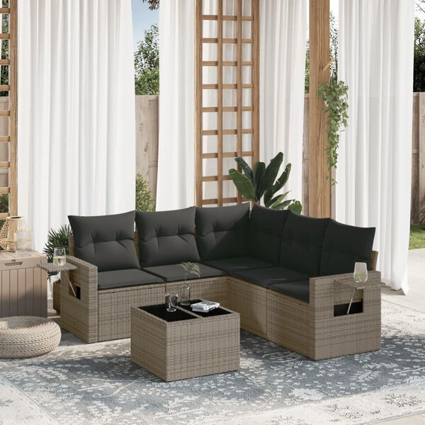 vidaXL Salon de jardin 6 pcs avec coussins gris r&eacute;sine tress&eacute;e