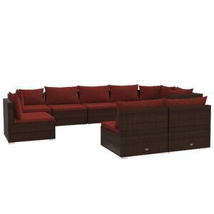vidaXL Salon de jardin 9 pcs avec coussins r&eacute;sine tress&eacute;e marron
