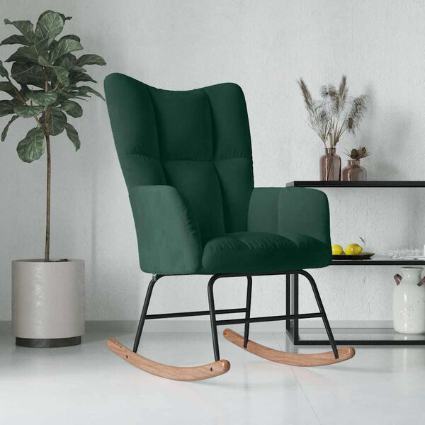 vidaXL Chaise &agrave; bascule Vert fonc&eacute; Velours