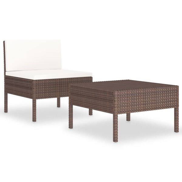 vidaXL Salon de jardin 2 pcs avec coussins R&eacute;sine tress&eacute;e Marron