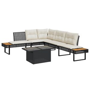 vidaXL Salon de jardin avec coussins 2pcs noir r&eacute;sine tress&eacute;e et verre
