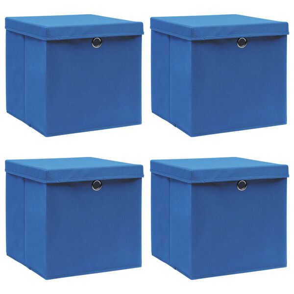 vidaXL Boîtes de rangement avec couvercle 4 pcs Bleu 32x32x32 cm Tissu