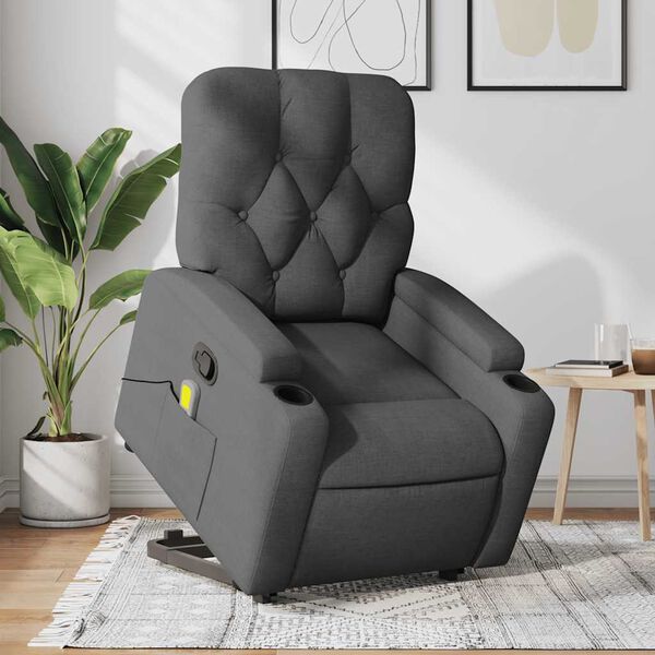vidaXL Fauteuil inclinable de massage gris foncé tissu