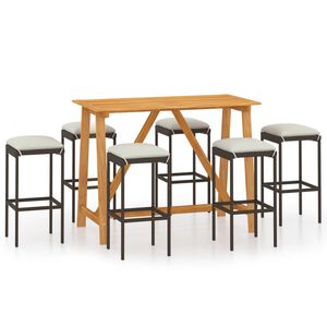 vidaXL Ensemble de bar de jardin avec coussins 7 pcs Marron