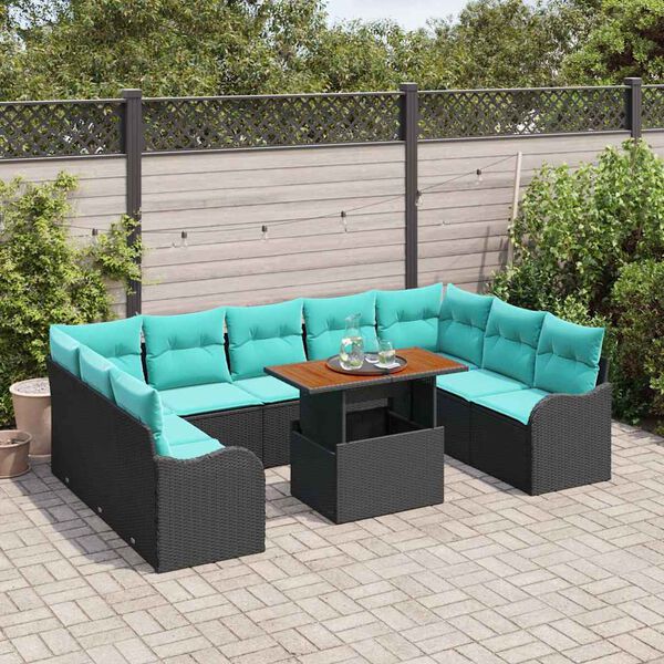 vidaXL Ensemble de canap&eacute; de jardin avec coussin 10 pcs Noir et bleu