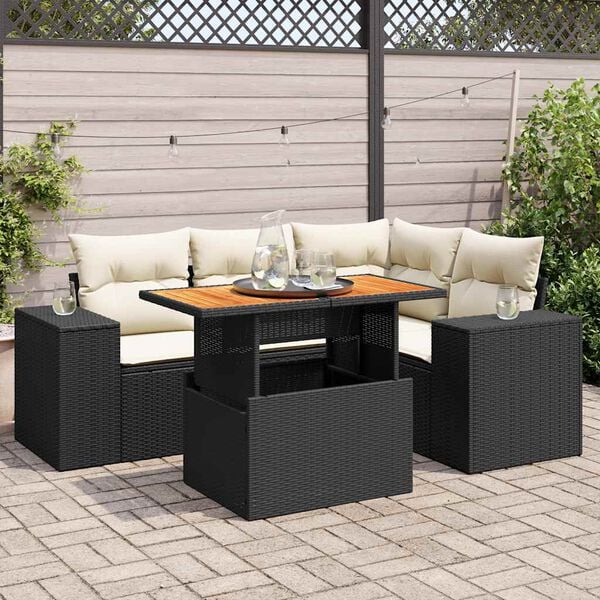 vidaXL Salon de jardin 5 pcs avec coussins noir r&eacute;sine tress&eacute;e