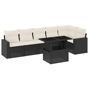 vidaXL Salon de jardin 7 pcs avec coussins noir r&eacute;sine tress&eacute;e