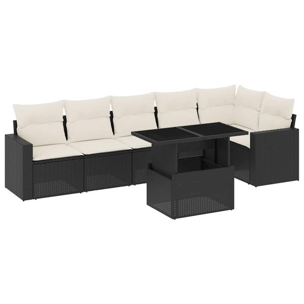 vidaXL Salon de jardin 7 pcs avec coussins noir r&eacute;sine tress&eacute;e