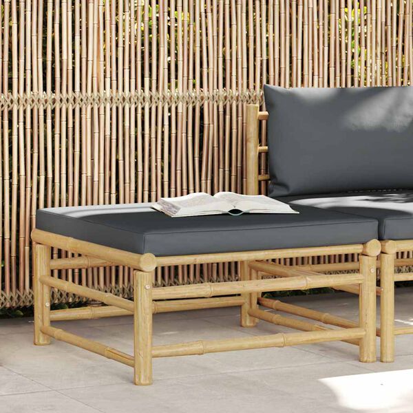 vidaXL Repose-pied de jardin avec coussin gris foncé Bambou
