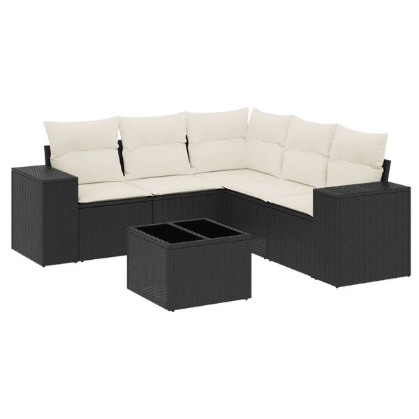 vidaXL Salon de jardin 6 pcs avec coussins noir résine tressée