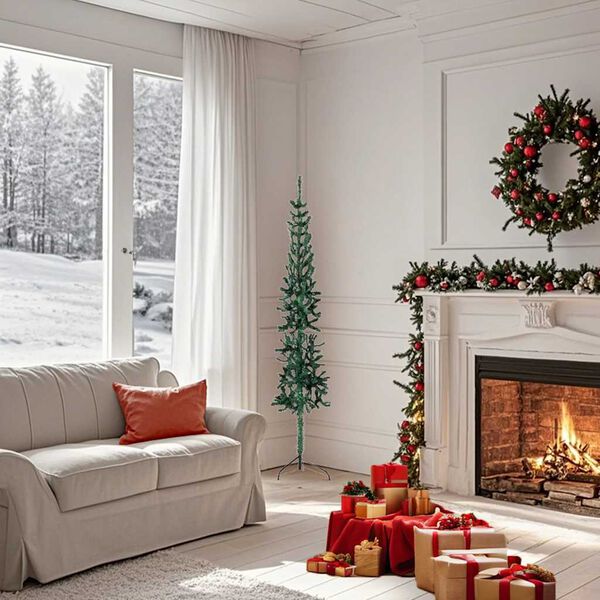 vidaXL Demi sapin de No&euml;l artificiel mince avec support Vert 150 cm