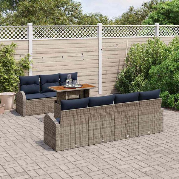 vidaXL Ensemble de canap&eacute; de jardin 8 pcs gris et bleu marine
