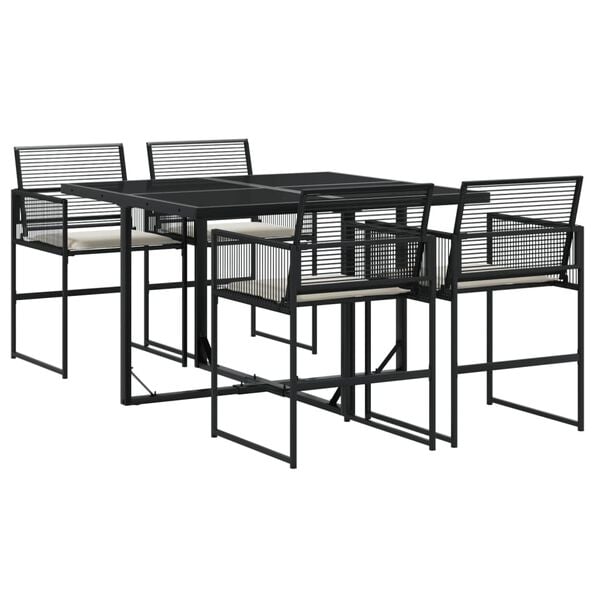 vidaXL Ensemble &agrave; manger de jardin coussins 5pcs noir r&eacute;sine tress&eacute;e