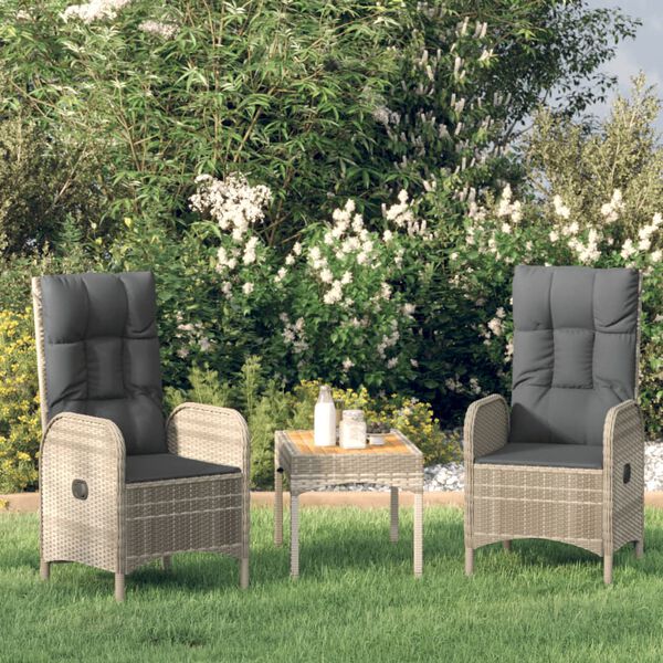 vidaXL Salon de jardin 3 pcs avec coussins Gris R&eacute;sine tress&eacute;e