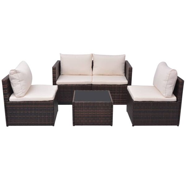 vidaXL Salon de jardin 5 pcs avec coussins R&eacute;sine tress&eacute;e Marron