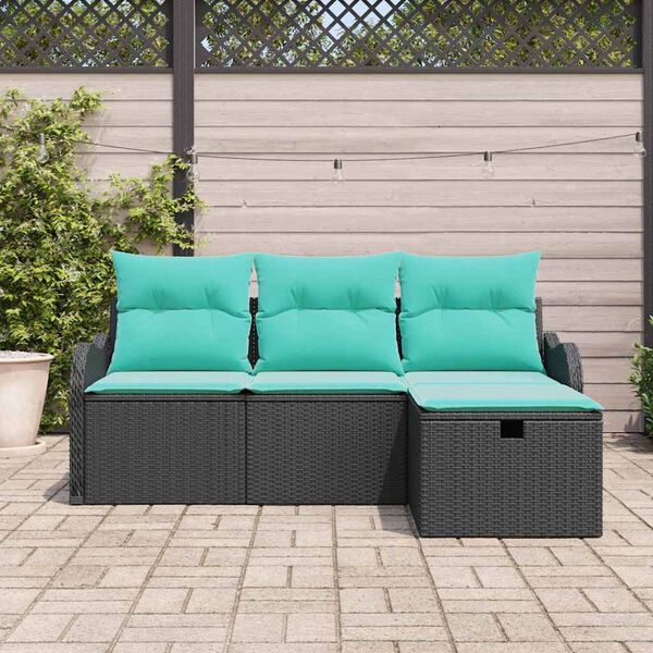 vidaXL Ensemble de canap&eacute; de jardin 4 pcs Noir et turquoise polyrotin