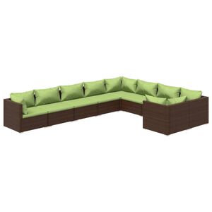 vidaXL Salon de jardin 9 pcs avec coussins R&eacute;sine tress&eacute;e Marron