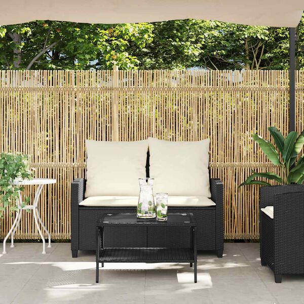 vidaXL Canap&eacute; de jardin 2 places coussins et table noir r&eacute;sine tress&eacute;e