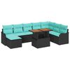 vidaXL Ensemble de canap&eacute; de jardin avec coussin 9 pcs Noir et bleu