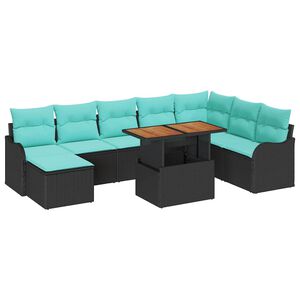 vidaXL Ensemble de canap&eacute; de jardin avec coussin 9 pcs Noir et bleu