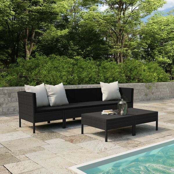 vidaXL Salon de jardin 6 pcs avec coussins r&eacute;sine tress&eacute;e noir