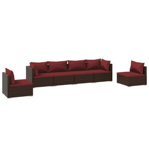 vidaXL Salon de jardin 6 pcs avec coussins R&eacute;sine tress&eacute;e Marron