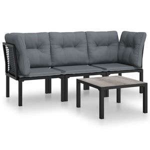 vidaXL Salon de jardin 4 pcs noir et gris résine tressée