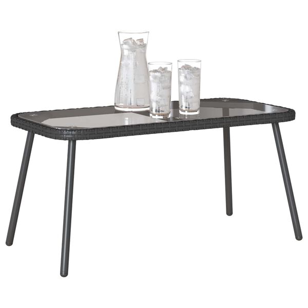 vidaXL Table basse Noir 90 x 45 x 43 cm Poly Rattan et verre