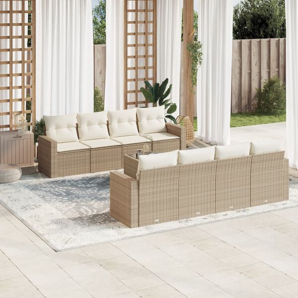 vidaXL Salon de jardin avec coussins 9 pcs beige r&eacute;sine tress&eacute;e