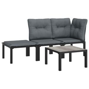 vidaXL Salon de jardin 4 pcs noir et gris r&eacute;sine tress&eacute;e