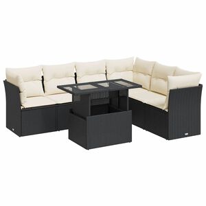 vidaXL Salon de jardin 7 pcs avec coussins noir r&eacute;sine tress&eacute;e