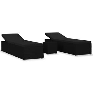 vidaXL Chaises longues de jardin table &agrave; th&eacute; 3 pcs R&eacute;sine tress&eacute;e Noir