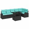 vidaXL Ensemble de canap&eacute; de jardin 7 pcs Noir et Bleu polyrotin