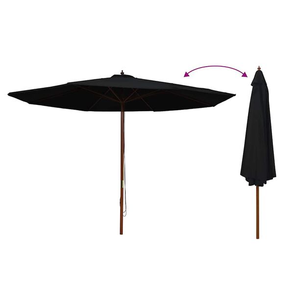 vidaXL Parasol d'ext&eacute;rieur avec m&acirc;t en bois 350 cm Noir