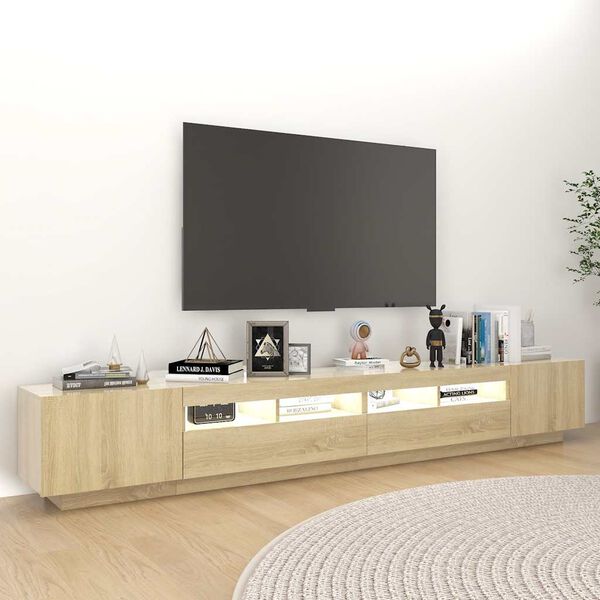vidaXL Meuble TV avec lumi&egrave;res LED Ch&ecirc;ne sonoma 260x35x40 cm