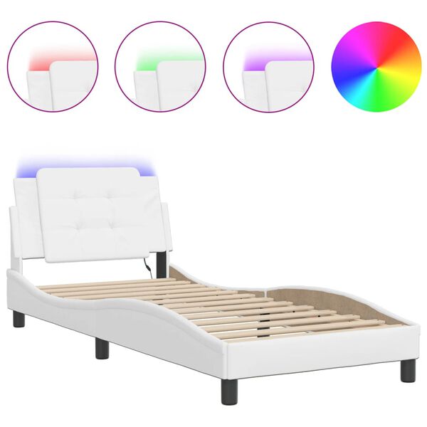 vidaXL Cadre de lit avec LED sans matelas Zadar blanc 100x190 cm