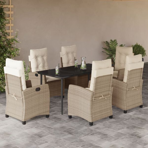 vidaXL Ensemble &agrave; manger de jardin et coussins 7 pcs beige poly rotin